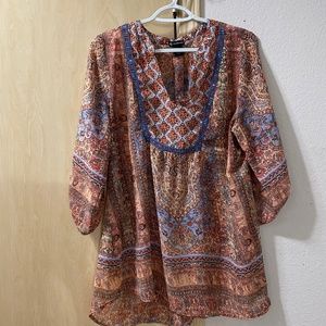 Women Large Boho Peasant Artist Blouse Semi Sheer Lightweight Spring Summer